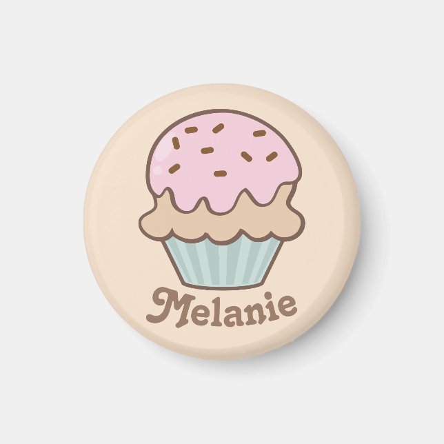 Cute Pink Frosting Cupcake Personalised Magnet (Front)
