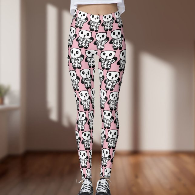 Cute Pink Fun Pandy the Panda Pattern Leggings (Cute Pink Fun Pandy the Panda Pattern Leggings)