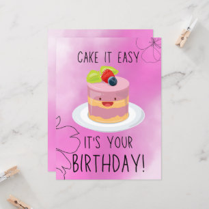  Cute Pink Funny Birthday Cake Greeting  Card