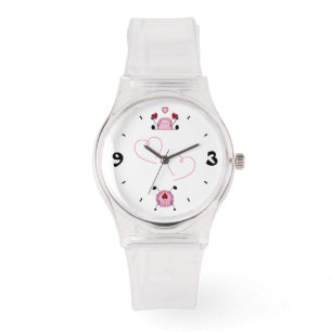 Cute Pink Fuzzies and Hearts Kids Sporty Watch