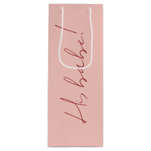 Cute Pink Galentine's Day Babe Red Script Message Wine Gift Bag