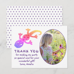 Cute Pink Gecko Lizard Girl Photo Birthday Thank Postcard