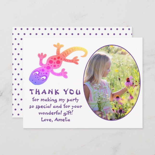 Cute Pink Gecko Lizard Girl Photo Birthday Thank Postcard (Front/Back)