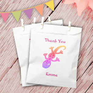 Cute Pink Gecko Lizard Girly Birthday Thank You Favour Bag