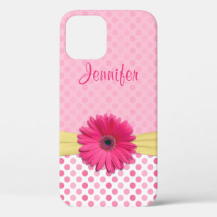 Cute Pink Gerbera Daisy Polka Dot iPhone 12 Case