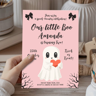 Cute Pink Ghost Birthday Spooky Boo Halloween Invitation