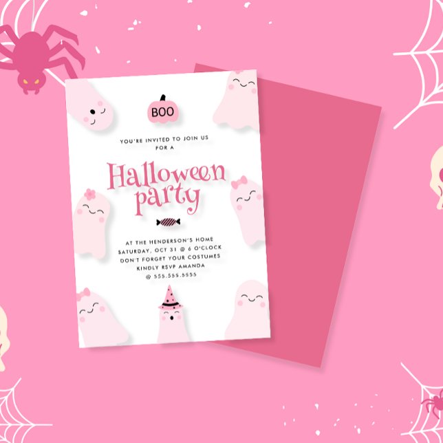 Cute Pink Ghost BOO Halloween Party Invitation (Creator Uploaded)