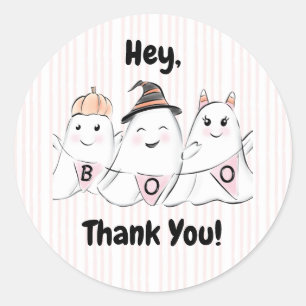 Cute Pink Ghost Boos Halloween Classic Round Sticker