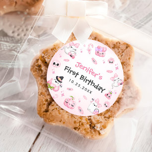 Cute Pink Ghost Halloween 1st Birthday Classic Round Sticker