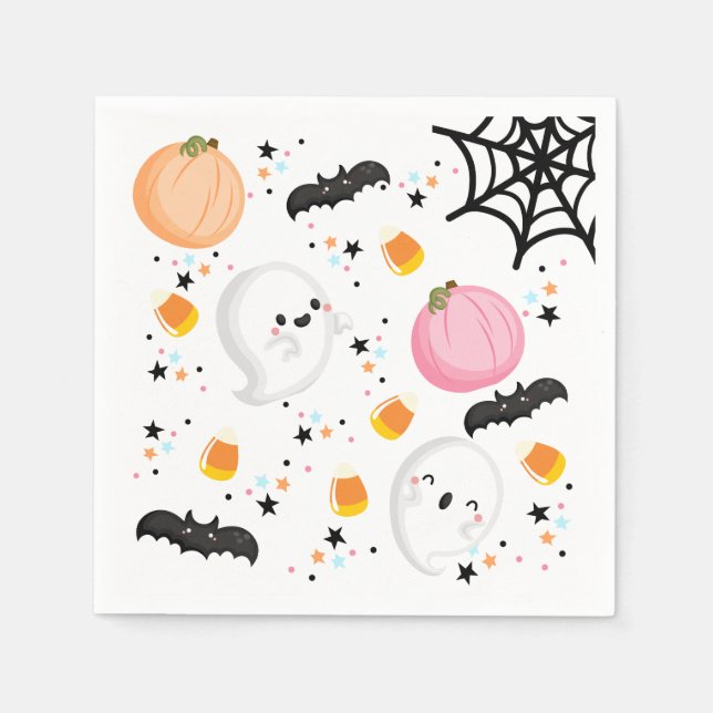 Cute Pink Ghost Halloween Birthday Party Girl Napkin (Front)