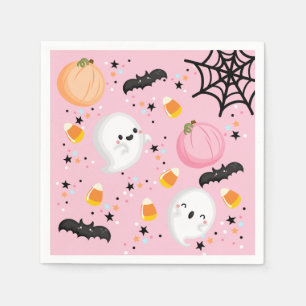 Cute Pink Ghost Halloween Birthday Party Girl Napkin