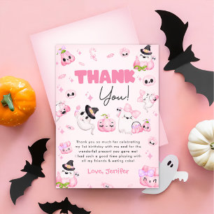 Cute Pink Ghost Halloween Birthday Thank You Card