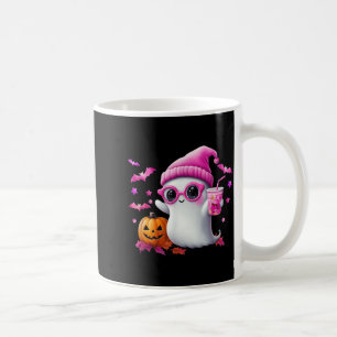 Cute Pink Ghost Halloween - Funny Retro Ghost with Coffee Mug
