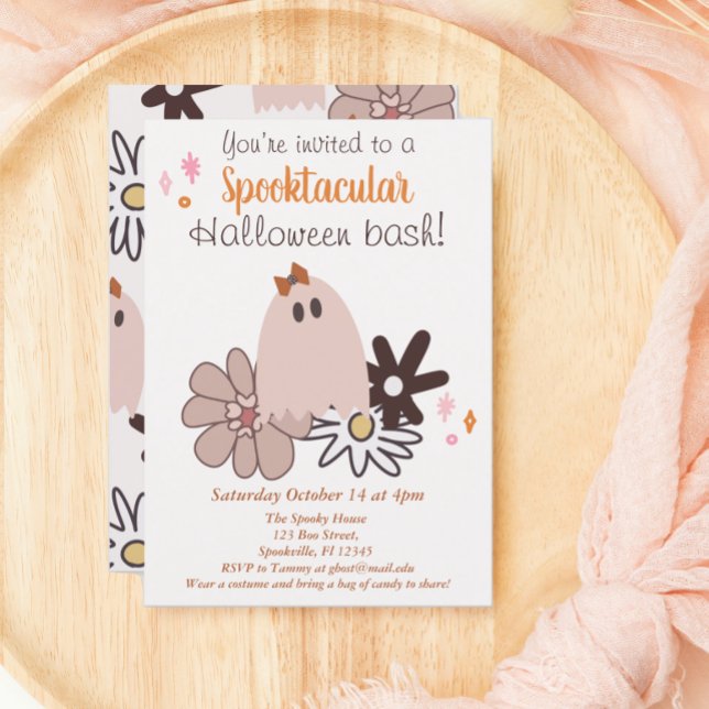 Cute Pink Ghost Halloween Party Invitation (Creator Uploaded)