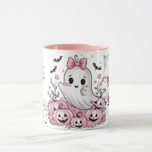 Cute Pink Ghost Halloween Pastel Pumpkin Two-Tone  Mug