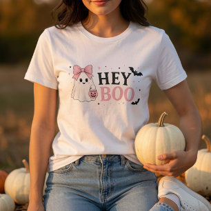 Cute Pink Ghost Halloween Shirt Hey Boo Coquette