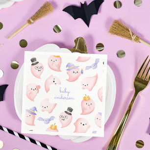 Cute Pink Ghost & Little Pumpkin Baby Shower Napkin