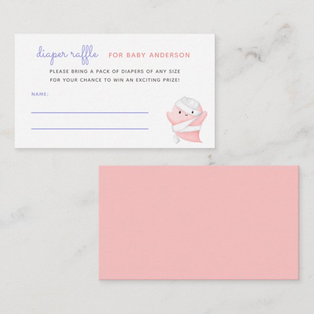 Cute Pink Ghost Mummie Baby Shower Diaper Raffle Enclosure Card (Front/Back)