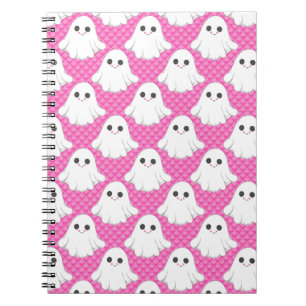 Cute Pink Ghost Pattern Kawaii Halloween Spiral Notebook
