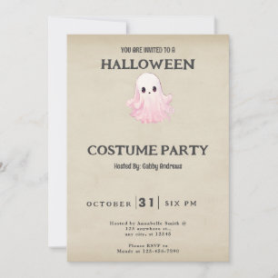 Cute Pink Ghost Vintage Halloween Costume Invitation