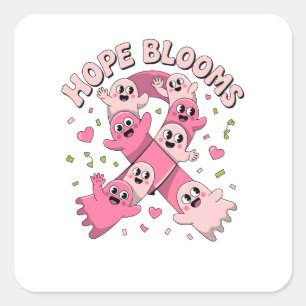 Cute Pink Ghosts Breast Cancer Awareness Halloween Square Sticker