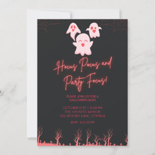 Cute Pink Ghosts Halloween Party Invitation Neon