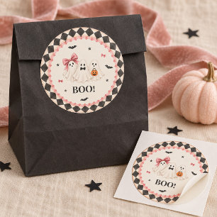 Cute Pink Ghosts Halloween Party Round Sticker