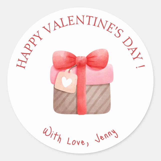Cute Pink Gift Happy Valentine's Day Classic Round Sticker (Front)