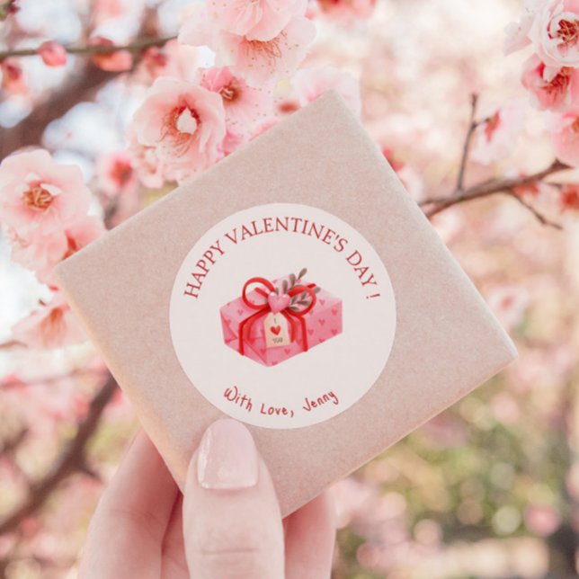 Cute Pink Gift Happy Valentine's Day Classic Round Sticker (Creator Uploaded)