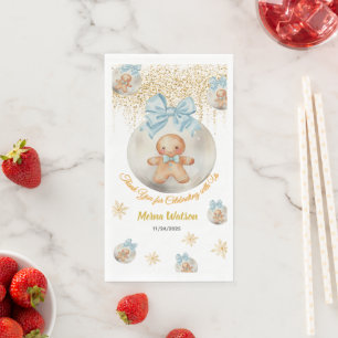 Cute Pink Gingerbread boy in a Christmas Bauble Napkin