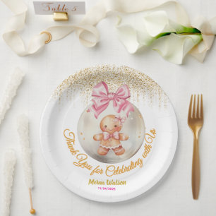 Cute Pink Gingerbread Girl Bauble Christmas Baby Paper Plate