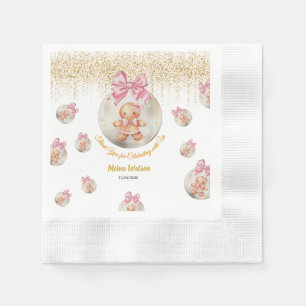 Cute Pink Gingerbread Girl in Christmas Bauble Napkin