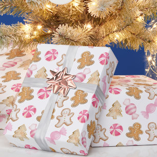 Cute Pink Gingerbread Pattern Christmas Wrapping Paper