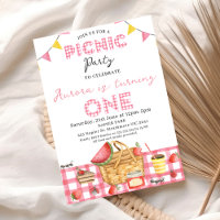 Cute Pink Gingham Bunting Flag Picnic 1st Birthday