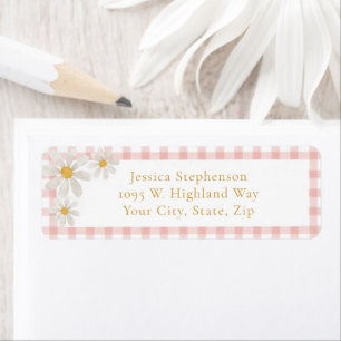Cute Pink Gingham Daisy Cottagecore Return Address Label