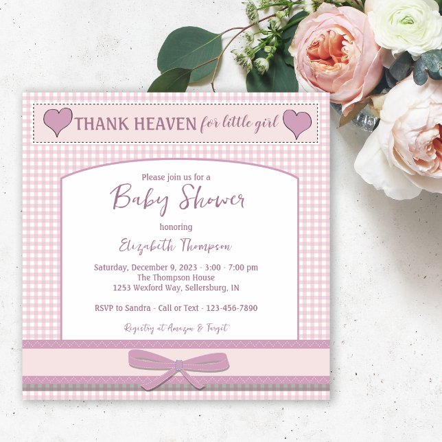 Cute Pink Gingham Girl Baby Shower Invitation (Creator Uploaded)