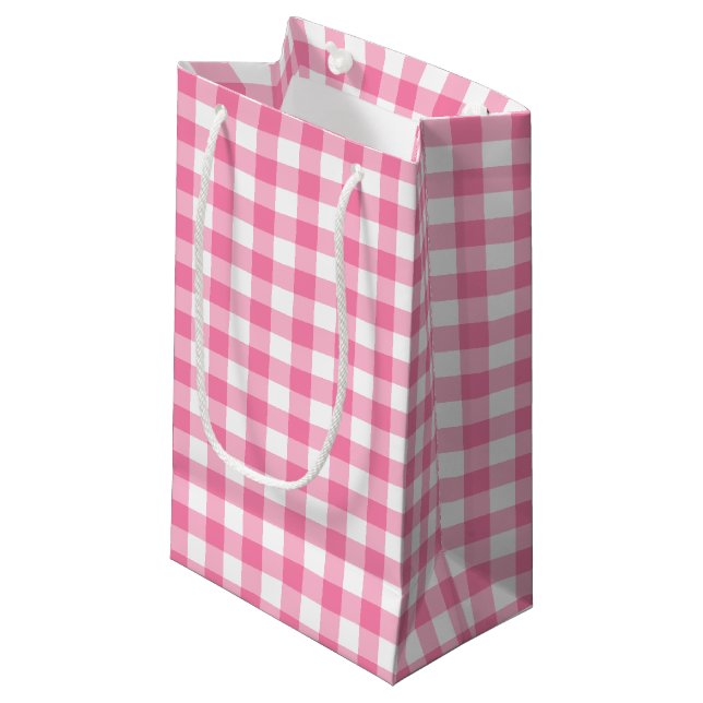 Cute Pink Gingham Pattern Small Gift Bag (Front Angled)