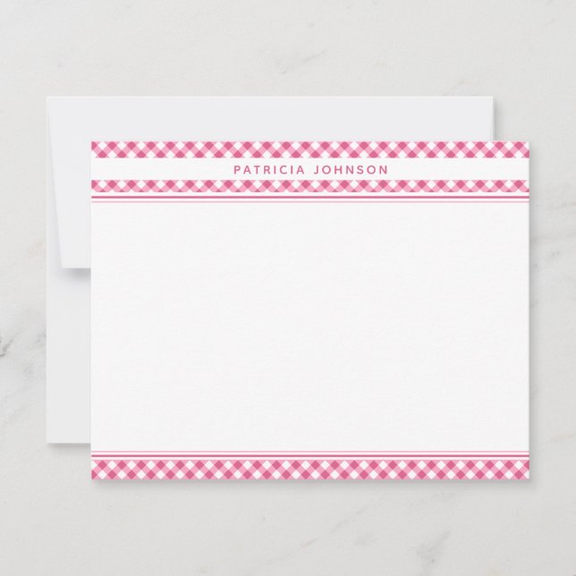 Cute Pink Gingham Plaid Personalised Card (Front)
