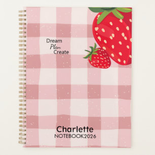 Cute Pink Gingham Strawberry Yearly Planner