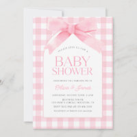 Cute Pink Gingham with Bow Girl Baby Shower