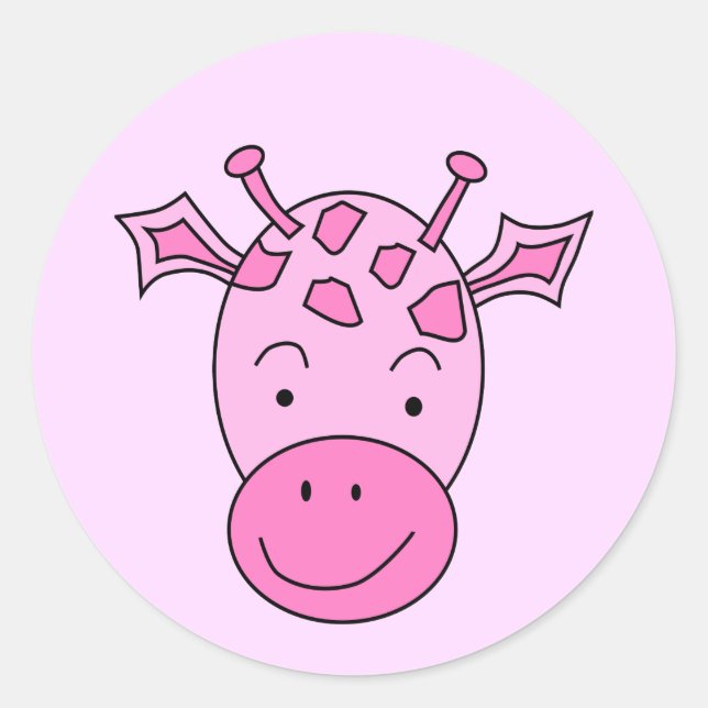 Cute Pink Giraffe. Classic Round Sticker (Front)