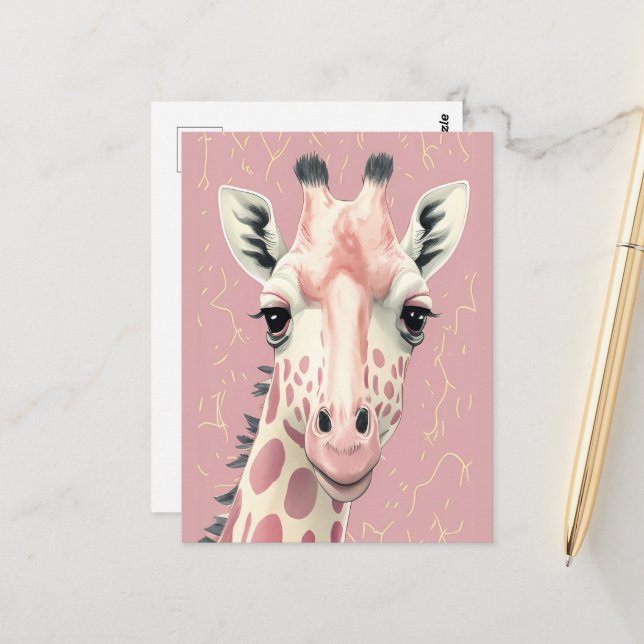Cute Pink Giraffe Postcard (Front/Back In Situ)