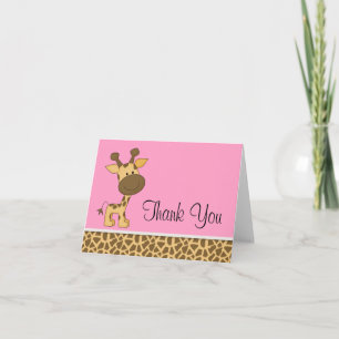 Cute Pink Giraffe Thank You Cards