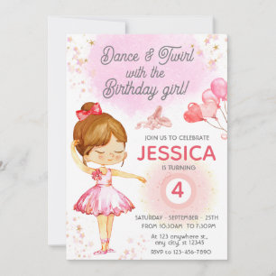 Cute Pink girl birthday ballet party Invitation