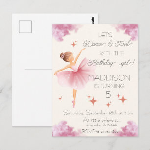 Cute Pink girl birthday ballet party Postcard