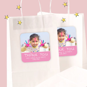 Cute Pink Girl Birthday Photo Thank you  Square Sticker