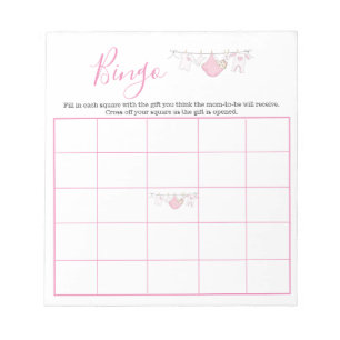 Cute Pink Girl Clothesline Baby Shower Bingo Game Notepad