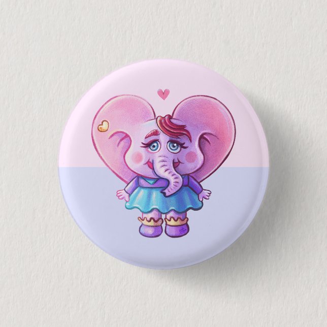 Cute Pink Girl Elephant 3 Cm Round Badge (Front)