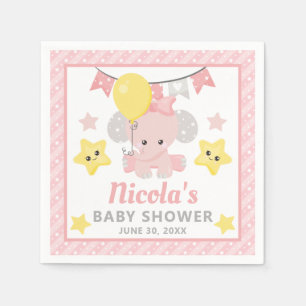 Cute Pink Girl Elephant Baby Shower Napkin