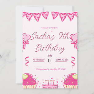 cute pink girl glitter birthday invitation
